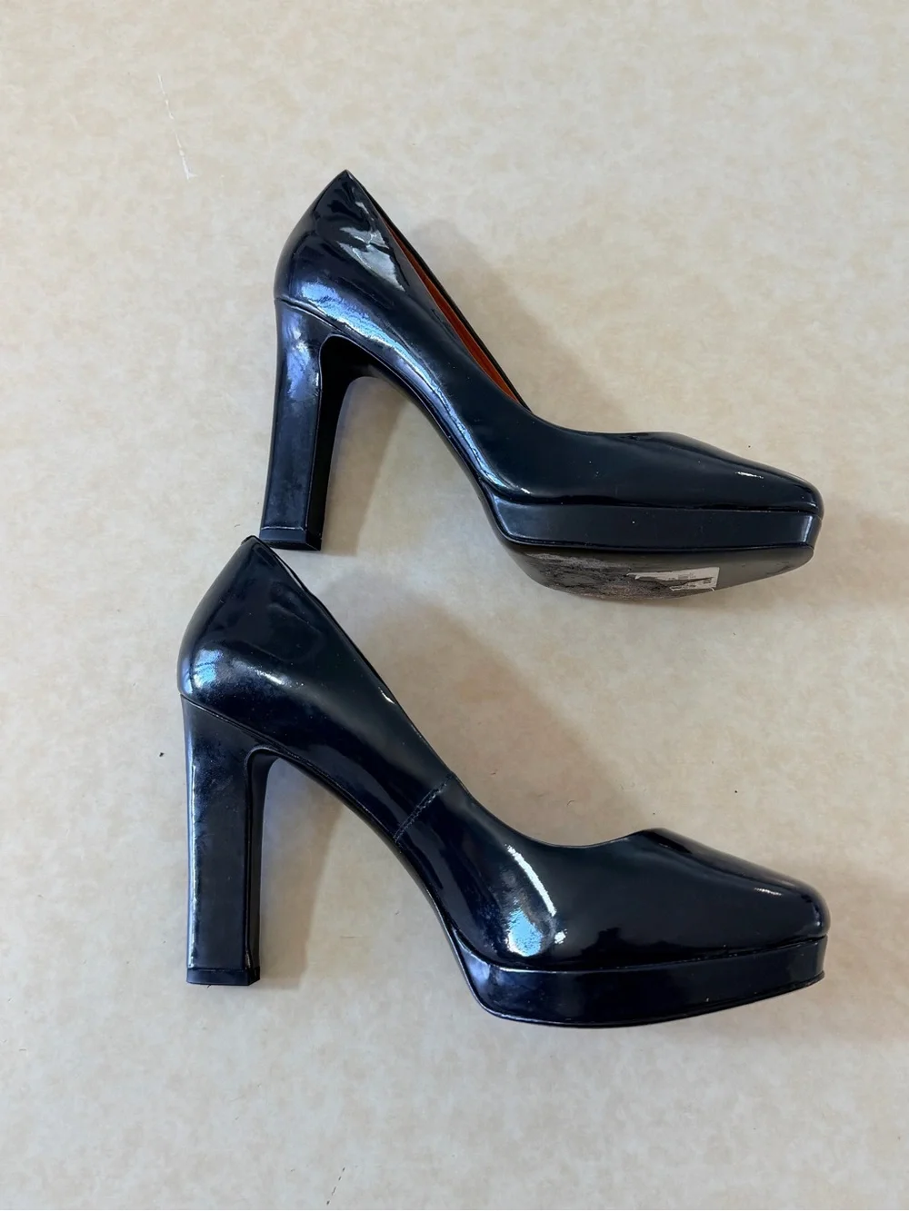 Via Spiga Navy Patent Leather Square-Toe Pumps